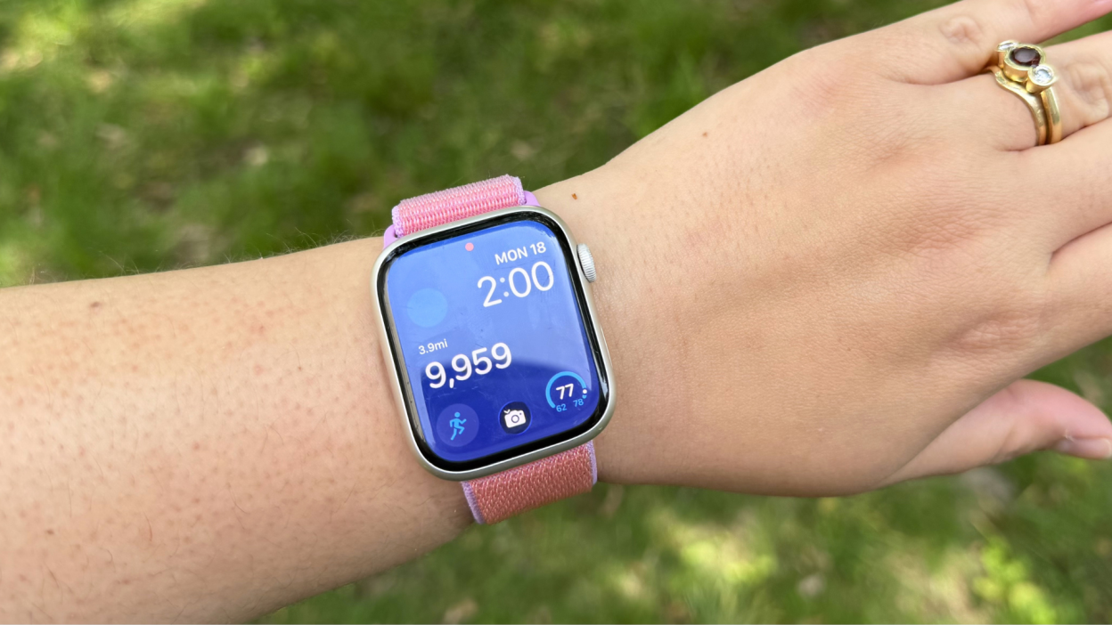 An Apple Watch displaying step count
