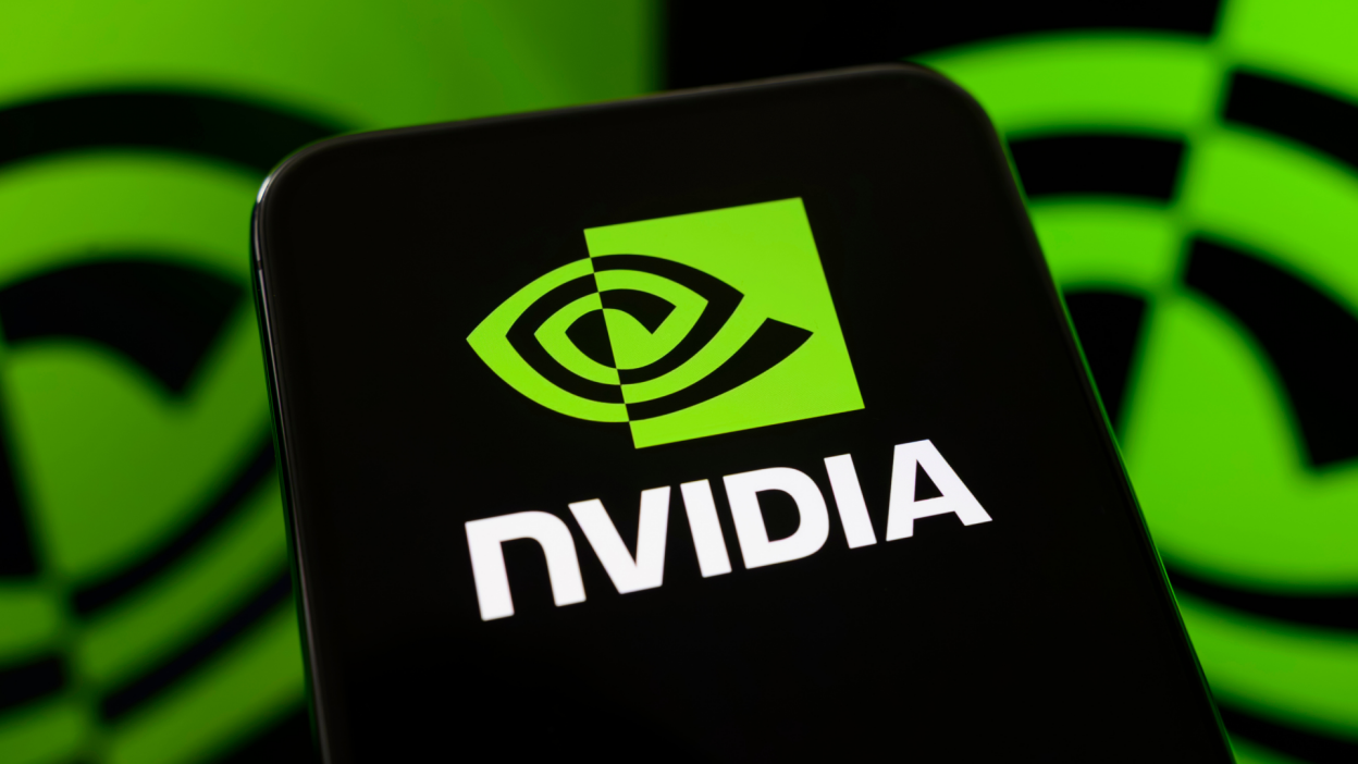 The NVIDIA logo on a smartphone.