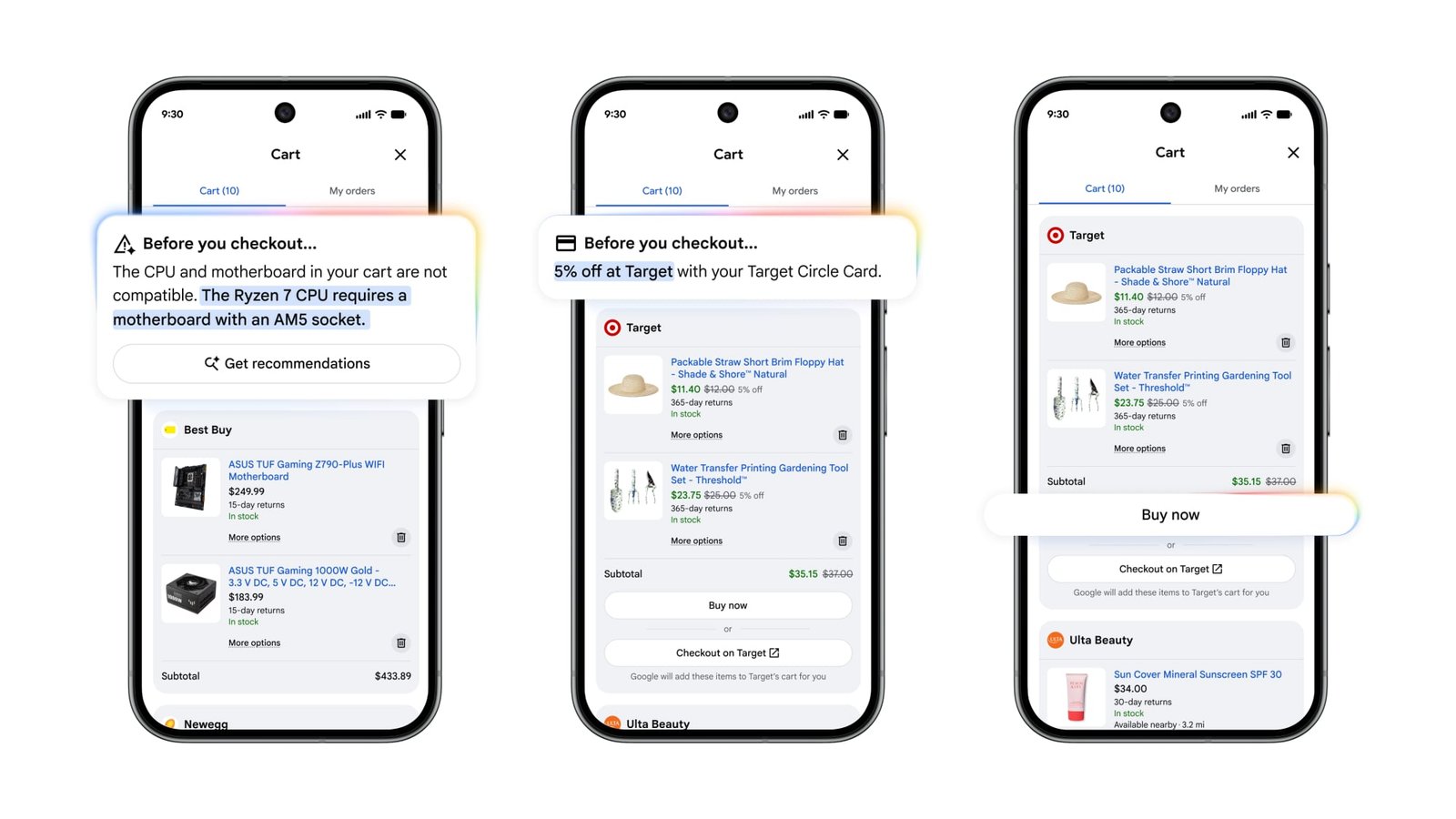 The Google Cart alerting to the best deals
