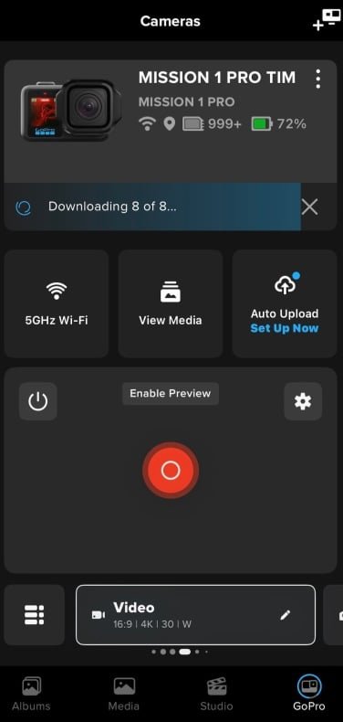 screenshot of gopro quik app uploads